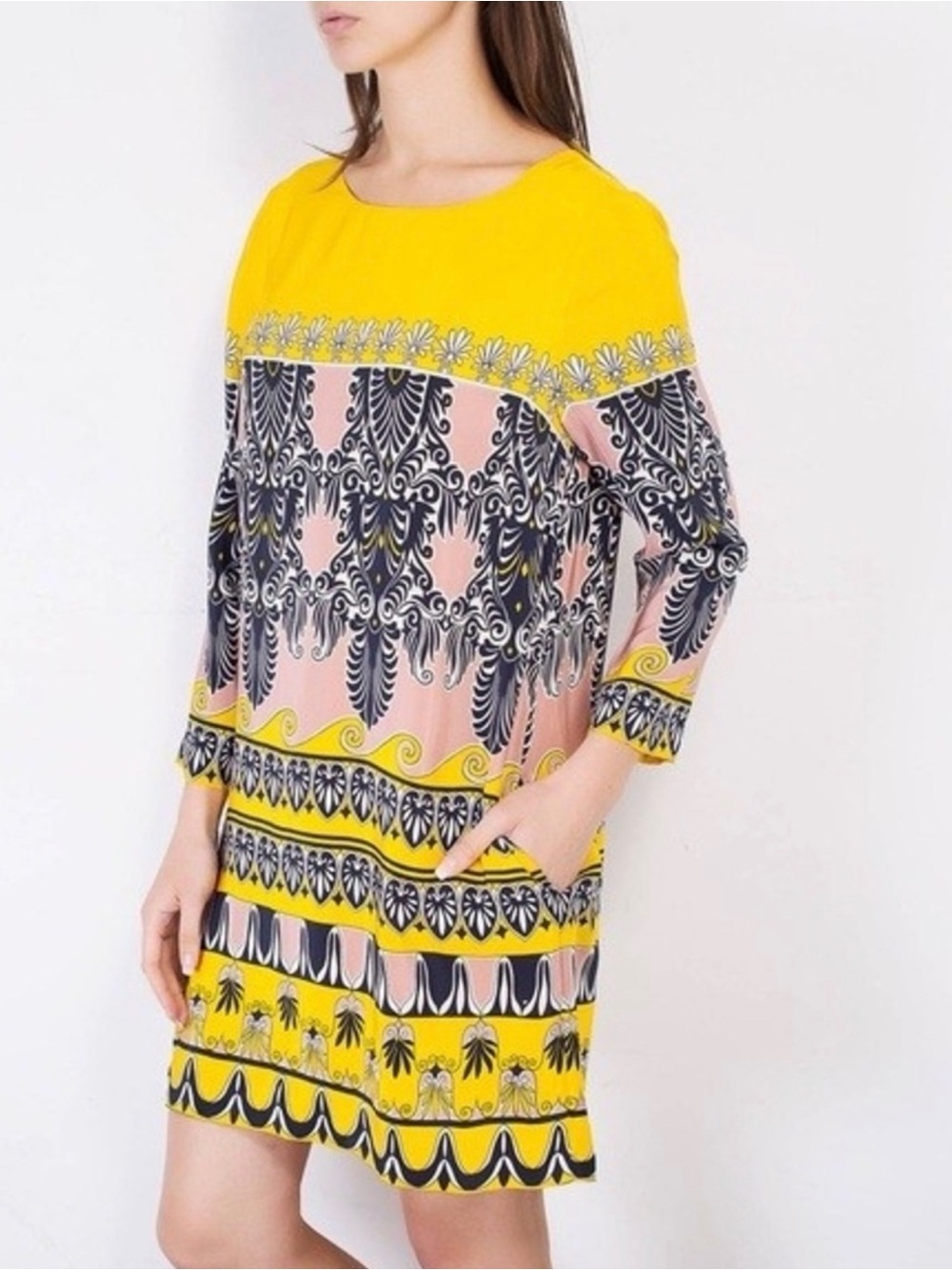 J Crew Jules Silk 3/4 Sleeve Scroll Print Dress